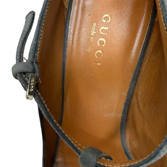 Gucci Betty T Strap Peep Toe Grey Suede Pumps 37 - Picture 7 of 16